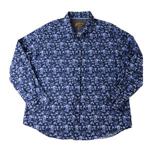 Johnny Bigg Tarocash Shirt Mens 3XL Blue Floral Cotton Long Sleeve Button Floral
